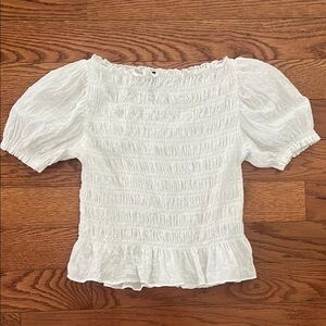 HM H&M Divided White Short-Sleeve Smocked Peplum Cropped Top, Women's S